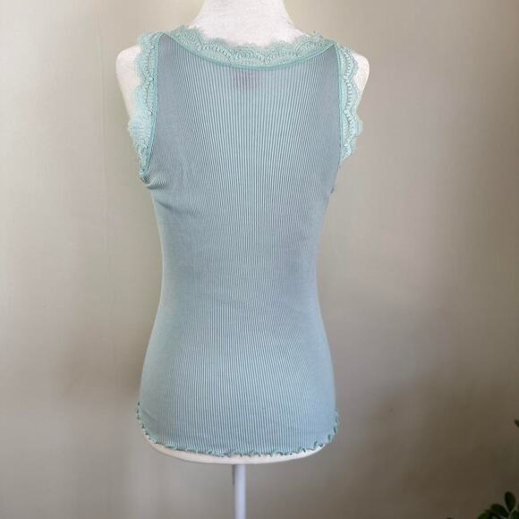 Vtg 2005 Victoria's Secret L Baby blue lace trim cotton cami tank top - Picture 3 of 8